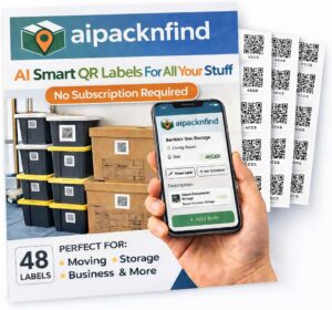 AI PackNFind 2x2 Smart Labels QR Code Stickers – 48 White Stickers